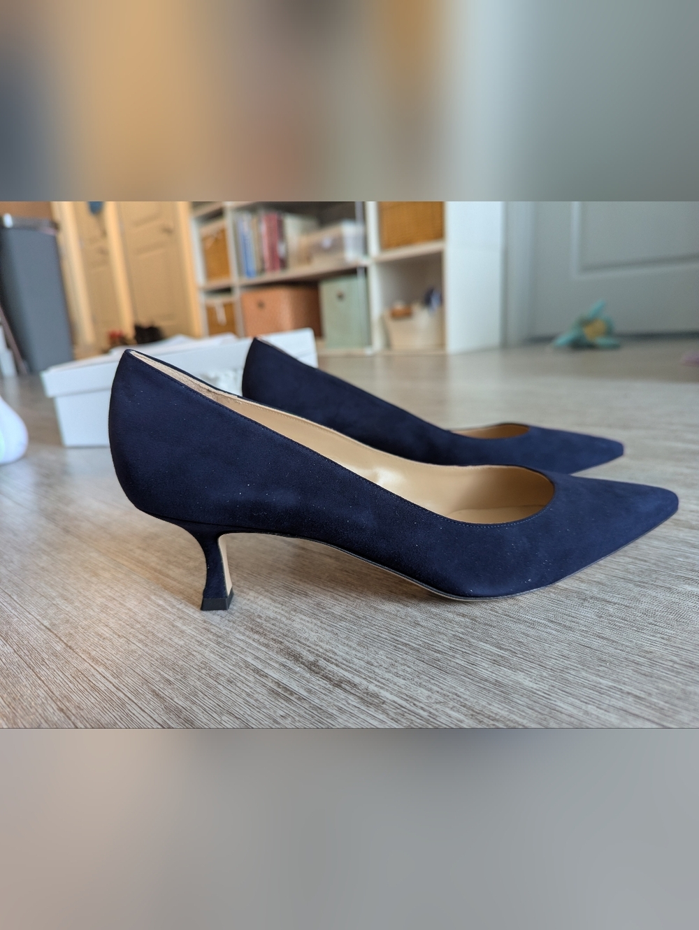 Manolo Blahnik, Srila Navy Suede Low-Heel Pump, Size 42 IT